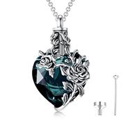 PELOVNY Collier funéraire en argent sterling avec pendentif en forme de cœur en forme de larme et de rose, lotus, tournesol, fleur de lys, Petit, Argent sterling, Non