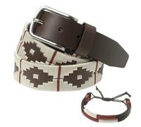 PELPE - Ceinture en Cuir Argentin Avec Cordon et Bracelet Assortis, Brodée Pour Homme et Femme, Style Polo