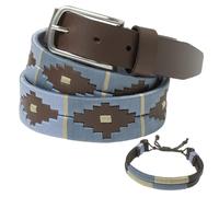 PELPE - Ceinture en Cuir Argentin Avec Cordon et Bracelet Assortis, Brodée Pour Homme et Femme, Style Polo