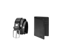 PELPE Ensemble ceinture en cuir et portefeuille noir en cuir, coffret cadeau pour homme, Noir , 105