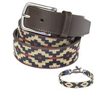 PELPE FABRIC-2- Ceinture en cuir, avec bracelet assorti en cuir et fil. Ceinture brodée sur cuir, pour hommes et femmes. Ceintures