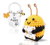 Peluche Abeille Positive, Pocket Hug Cadeau de Soutien Émotionnel avec Carte 'BEE Happy', Mini Poupée en Peluche Tricotée Porte-Bonheur Mignon, Cadeau pour Anniversaire, Décoration, Femme, Homme