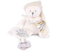 Doudou et Compagnie - Pantin attache-sucette Ours blanc - Peluche douce avec mouchoir - DC4340