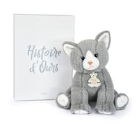 HISTOIRE D'OURS - Peluche Chat Gris Perle 18 cm - Adorable Chaton - Compagnon Tout Doux Sécurisant - Adorable Châton Peluche pour les Câlins Enfants - Idée Cadeau Anniversaire Pour Enfants - HO3156