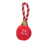 Peluche BOULE DE NOËL sonore et corde, jouet chien