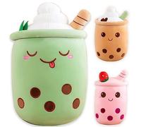 Peluche Bubble Tea Doudou Coussin Kawaii Bubble Tea Peluche Oreiller Cute Doudou Boba Thé Tasse Jouet Doux Deco Cadeau pour Enfants (Vert, 23cm)