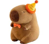 Peluche Capybara 7x10 Pouces, Animal en Peluche Capybara Kawaii avec Chapeau Joyeux et Cravate Orange pour Enfants et Adultes, d'anniversaire