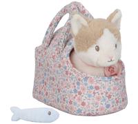 Peluche chat dans sac de transport fleuri rose, bleu, marron TU