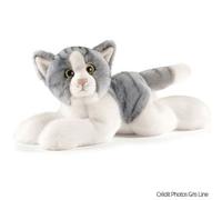 Peluche Chaton Gris/Blanc Couché 30 Cm Anima