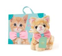 Peluche chaton Tommy avec valise, passeport et stickers ? Mini chat roux à nœud rose multicolor TU