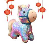 Peluche Cheval Animal En Peluche - Poupées en Doudou à Paillettes, à Câliner, de 15 cm - 2026 Année Du Cheval Jouet En - Pour Garçons Filles Maison Chambre Chambre d'Enfant Voyage Voiture Nouv