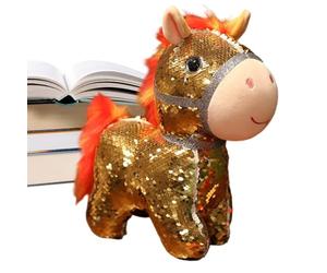 Peluche Cheval - Doudou de Cheval - Jouet Mascotte - à Collectionner à Paillettes de 14 cm - Cadeau décoratif - Jouet pour l'année du Cheval 2026 - Souvenir du Nouvel an Chinois - Festli