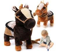 Peluche Cheval Noir - Poney Interactif Qui Marche, Chante Et Danse, Robot Animal en Peluche pour Les Tout-Petits Et Les Enfants, Jouet Amusant pour Les Garçons Et Les Filles Brown