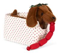 Peluche chien saucisse chorizo et son panier