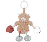 NOUKIE’S - Peluche de Voyage Fluffy Beige - Jouet Nomade avec Hochet à Billes, Clochettes, Pouet et Anneau de Fixation - Peluche d’Activités Douce à Suspendre pour Poussette et Cosy - Cadeau Naissance
