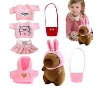 Peluche de carpincho rembourrée, peluche en forme de carpincho - Mignon jouet d'animaux 7X Capybara oreiller en peluche, la peluche de charpentier de 22,3 cm comprend 1 bonnet de lapin, 4 tissus, 2