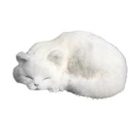 Peluche de chat - Ornement de chat en peluche blanche | Figurine de assis réaliste en fausse fourrure, Statue d'animal décorative pour étagère, Sculpture d'animal de bureau, cadeau