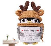 Peluche de pingouin positif, jouet de Noël tricoté mignon, cadeau amusant et inspirant, pingouin fait à la main, avec carte de message positive, pour le bien-être mental, émotionnel