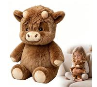 Peluche de vache mignonne en peluche de bœuf des hautes terres - Jouet en peluche - Cadeau pour garçons et filles (marron)