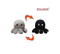 Peluche douce pieuvre réversible BOLAKER® 20cm, Gris et noir