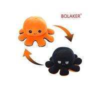 Peluche douce pieuvre réversible 20cm, Orange et noir