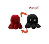 Peluche douce pieuvre réversible 20cm, rouge et noir