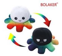 Peluche douce pieuvre réversible 20cm,blanc et noir