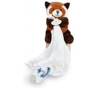 Peluche doudou attache tetine panda roux 12 cm carre lange - boite cadeau - naissance bebe - set jouet eveil et carte animaux