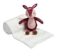 Peluche doudou faon avec son plaid en tissu tout doux - Blanc et marron - L 100 x l 80 cm - Gamme Forêt magique Blanc G