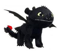 Peluche dragons : dragon noir krokmou 39 cm - peluche licence dragons - doudou enfant noir