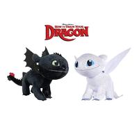 Peluche Dragons - How to Train Your Dragon - Pack 2 Peluches Furie Blanche + Toothless Night Fury Noir - Qualité