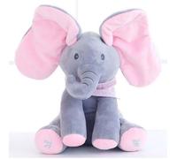 Peluche Éléphant Chantant - Keeper - Gris+Rose - Jouet Électrique - 30cm