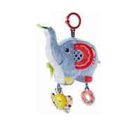 Peluche éléphant d activités Bleu 20 cm : Textures variees, hochet, Miroir, grelot - Set eveil bébé + 1 Carte Tigre