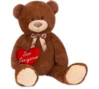 Peluche géante XXL Ours Nounours 100 cm Marron avec coussin en forme de cœur 'Seni Seviyorum'