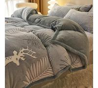 Peluche Housse de Couette 200x230 cm Multifonction Flanelle Blanket Couche Double Duveteux Chaleur Peut être utilisé comme Couverture Gris Forêt Cerf Motif Avec fermeture éclair et attaches de coin