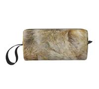 Peluche imprimé Fausse Fourrure Marron Naturel, Trousse de Maquillage Trousse à cosmétiques Trousse de Toilette de Voyage Portable Pochette de Maquillage