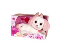 Peluche interactive 30 cm, chien puppy bell, rose et blanc, vendue en boîte cadeau rose TU