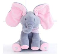 Peluche interactive éléphant - ULISEM - 30 cm - Gris + rose - Parle et chante - Joue à cache-cache - Éveil des sens