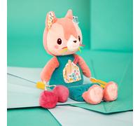 Lilliputiens - Peluche d’activités Jeanne le Chat - Hochet interactif pour bébés avec miroir, anneau dentition silicone, grelot et bruit papier - Stimule les sens et la motricité - Dès 9 mois