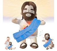 Peluche Jésus, Poupée en peluche de Jésus respirant, Jésus Peluche Qui Respire, Jésus en peluche pour soulager le stress, poupée en peluche respirante avec respiration et lumière réalistes (Bleu)