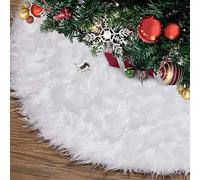 Peluche Jupe de Sapin de Noël Blanc en Fausse Fourrure, Tapis Rond Couvre-Pied pour Fête de Noël, Nouvel An et Vacances (78cm)