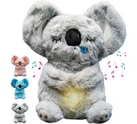 Peluche Koala Qui Respire,Jouet Animal Rembourré Respirant Avec Lumières Musicales Et Mouvement Rythmique De Respiration,Cadeau Pour Bébé Mâle Femelle (Gris)