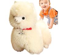 Peluche lama - Jouet blanc doux avec clochette - Coussin moelleux et réaliste pour - Coussin confortable - Cadeau pour les tout-petits, la chambre à coucher