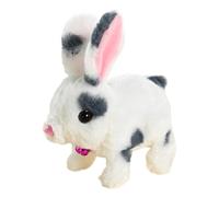 Peluche lapin en mouvement, jouet de lapin à marche automatique, peluche de 6 pouces avec fonction sonore de cloche, jouet en peluch en tissu de coton doux, style mignon à pois de Pâques, cadeau d'an