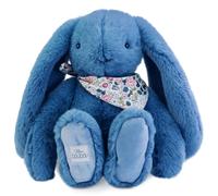 DOUDOU ET COMPAGNIE - Lapin Fleurette Bleu 35 cm - Peluche Ultra Douce en Velours pour Bébé - Doudou Mixte dès la Naissance - Foulard fleuri - Cadeau de Naissance - DC4304