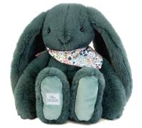 Doudou et Compagnie - Lapin Fleurette Eucalyptus 35 cm - Peluche Ultra Douce Vert Foncé - Doudou Bébé dès la Naissance - Foulard Fleuri - Cadeau Mixte - DC4305