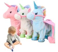 Peluche Licorne Chantante Et Marchante, Peluche électrique, avec Laisse, Jouet Musical Animé, pour Les Enfants, Garçons Et Filles Purple