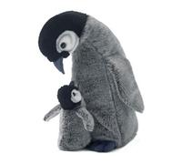peluche Maman Pingouin avec Bébé de 30 cm noir gris