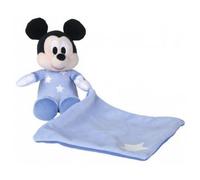 Peluche Mickey avec Mouchoir ET Etoile Phosphorescente Bleu 18 Cm Set - Doudou Disney Enfant Brille Dans La Nuit Bleu
