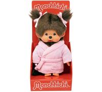 Peluche Monchhichi - BANDAI - Peignoir rose - 20 cm
